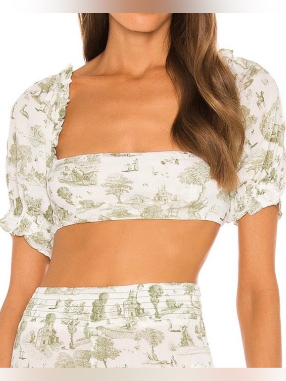 WeWoreWhat Coco Puff Sleeve Crop Top in Vintage Voile Sage Women's Small